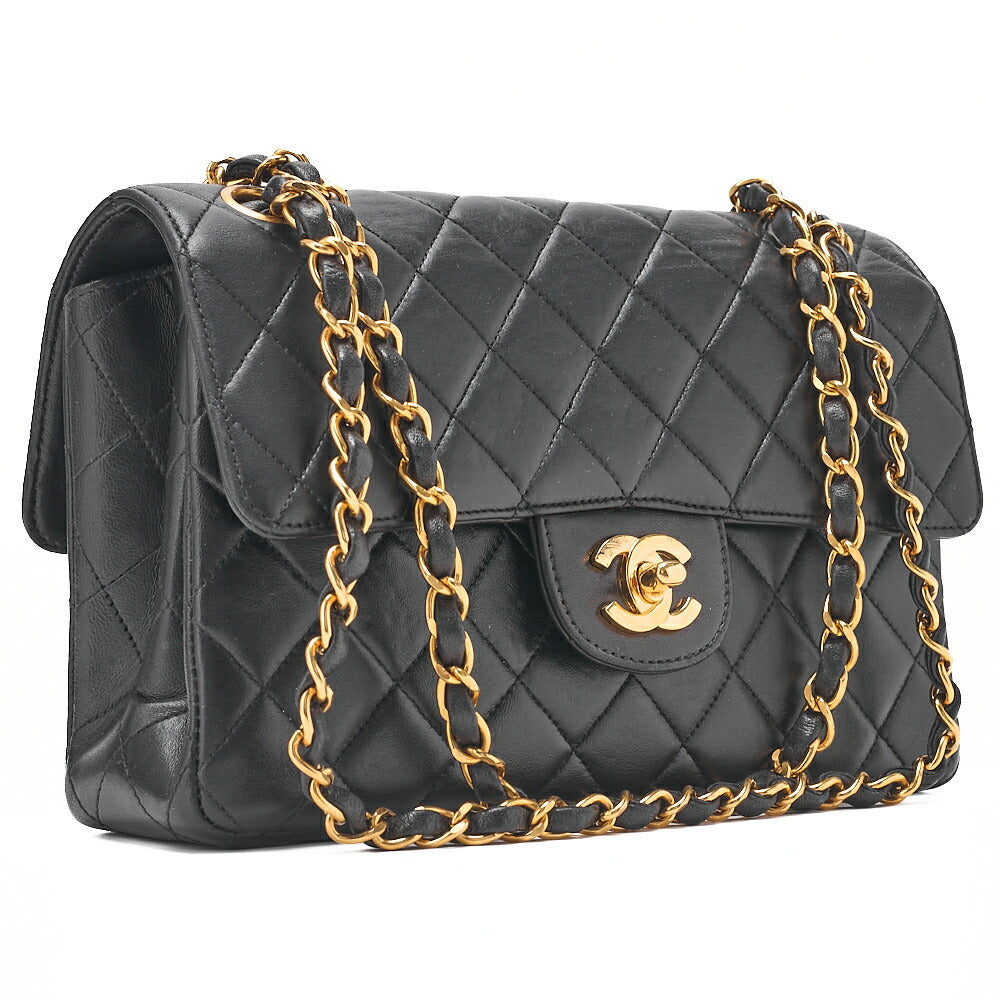 CHANEL Lambskin Matelasse Double Face 23cm Chain Shoulder Black Gold-Tone Hardware, Pre-Owned