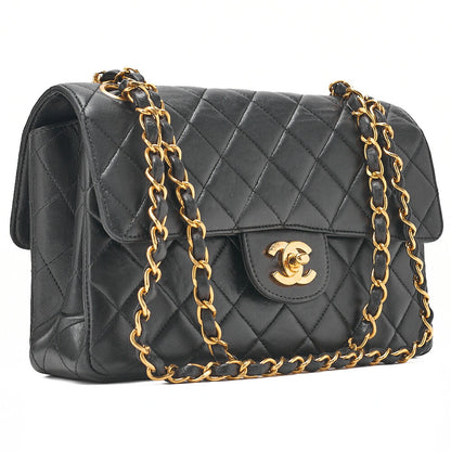 CHANEL Lambskin Matelasse Double Face 23cm Chain Shoulder Black Gold-Tone Hardware, Pre-Owned