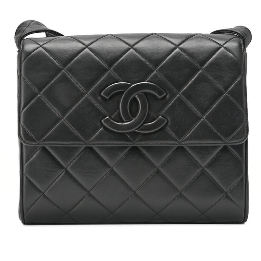 CHANEL Lambskin Matelasse Cocomark Black One Shoulder Black Gold-Tone Hardware, Pre-Owned