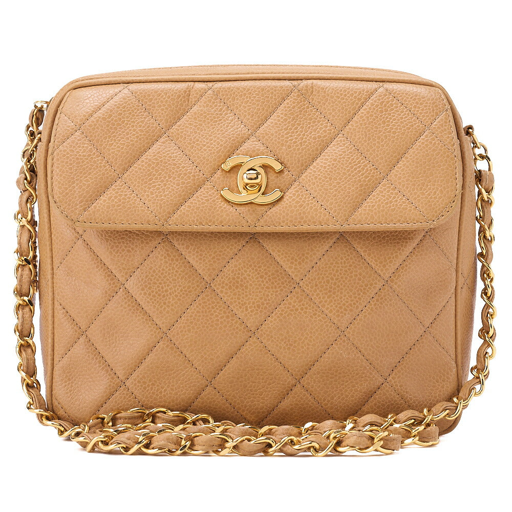 CHANEL Matelasse  Turnlock Chain Shoulder Logo Charm Caviarski Beige Gold-Tone Hardware, Pre-Owned