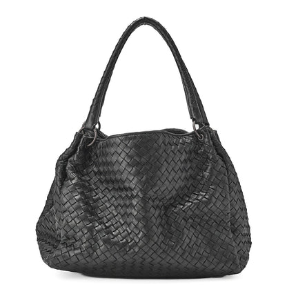 BOTTEGA VENETA Intrecciato Lambskin One Shoulder Back Black Black-Tone Hardware, Pre-Owned