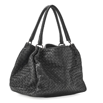 BOTTEGA VENETA Intrecciato Lambskin One Shoulder Back Black Black-Tone Hardware, Pre-Owned