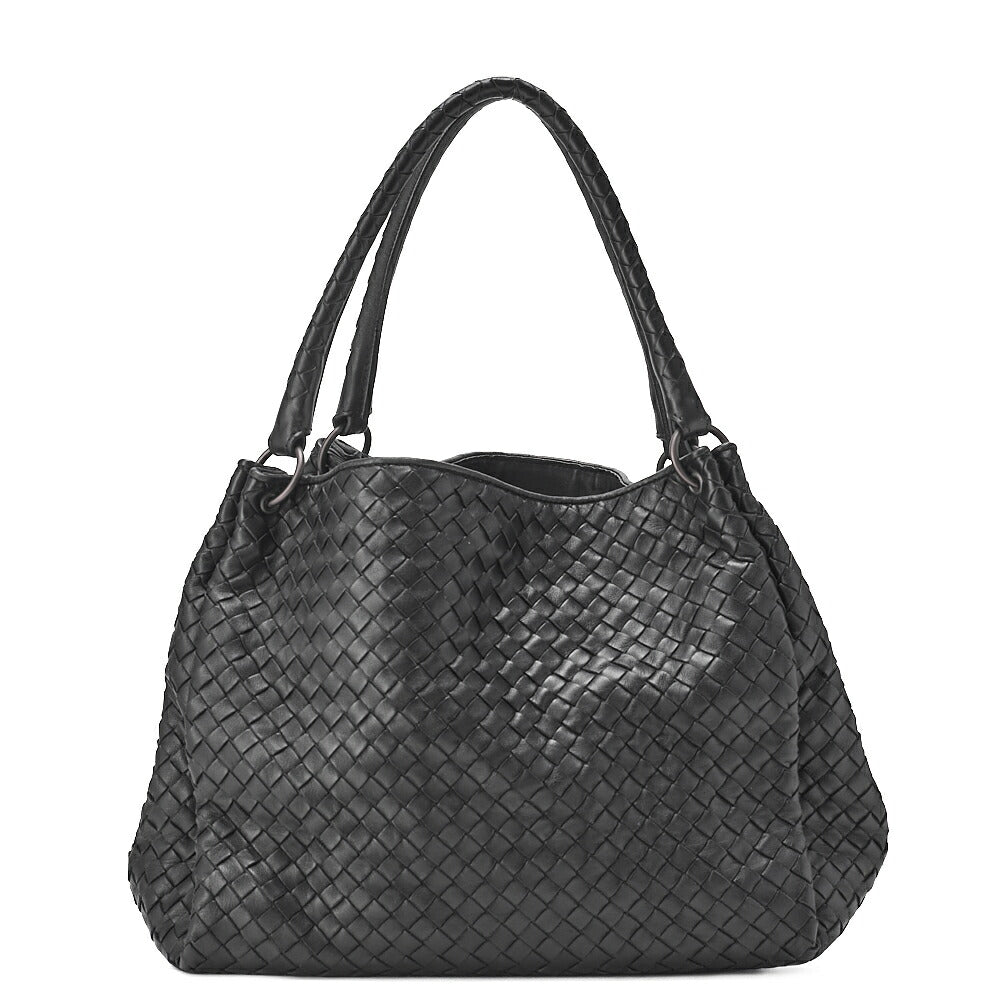 BOTTEGA VENETA Intrecciato Lambskin One Shoulder Back Black Black-Tone Hardware, Pre-Owned