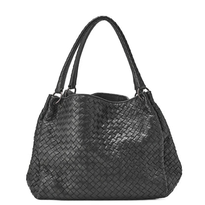 BOTTEGA VENETA Intrecciato Lambskin One Shoulder Back Black Black-Tone Hardware, Pre-Owned