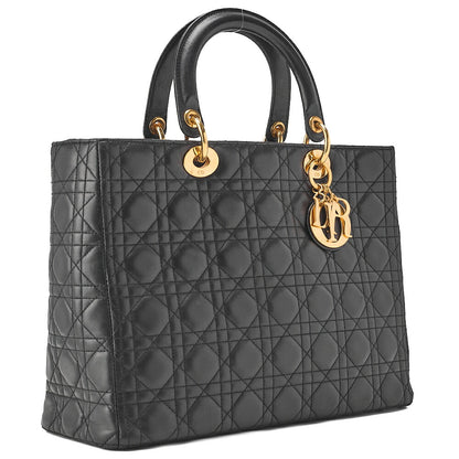 Dior Lady Dior Cannage Handbag Large Size Lambskin Gold-Tone Hardware, Pre-Owned
