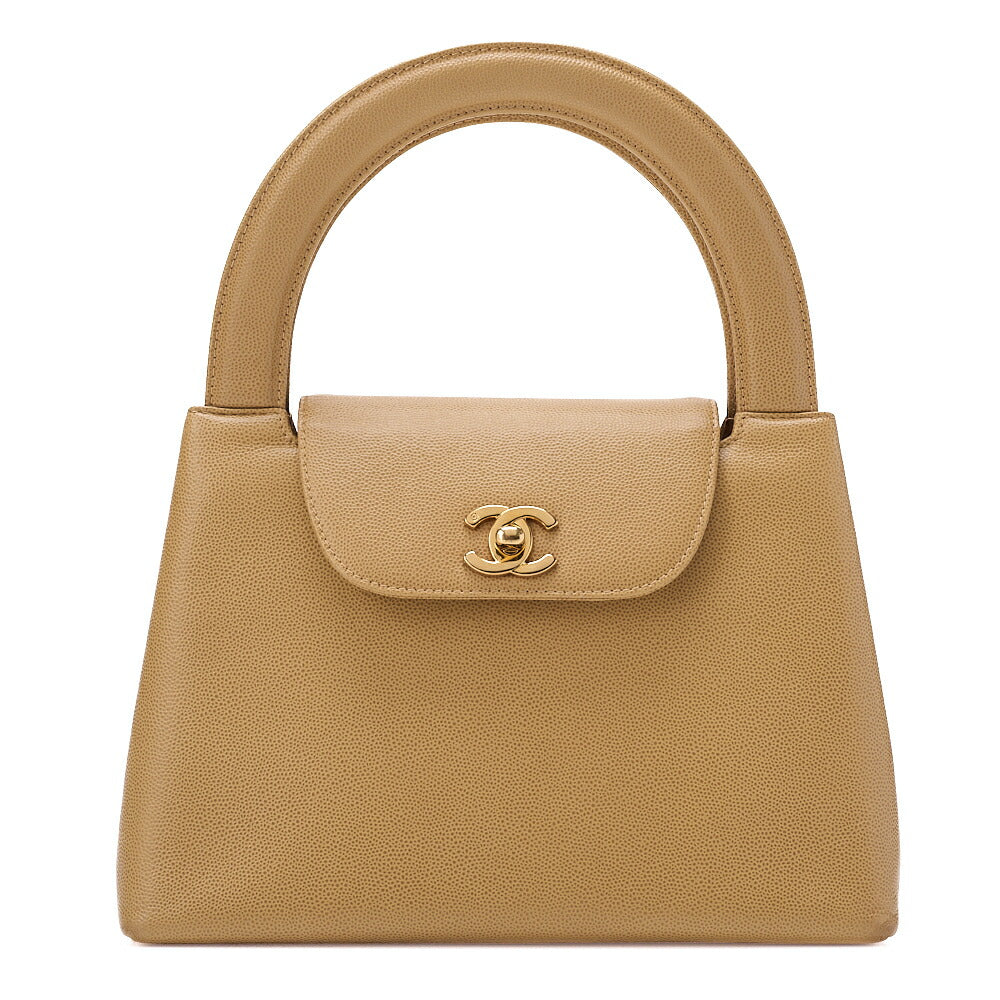 CHANEL Handbag Mini Kelly Shape Caviar Skin Beige Gold-Tone Hardware, Pre-Owned