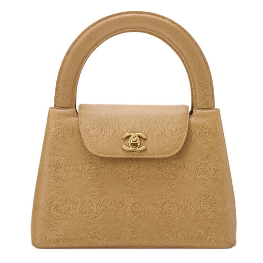 CHANEL Handbag Mini Kelly Shape Caviar Skin Beige Gold-Tone Hardware, Pre-Owned