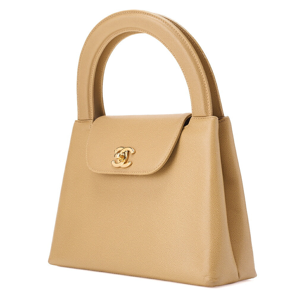 CHANEL Handbag Mini Kelly Shape Caviar Skin Beige Gold-Tone Hardware, Pre-Owned