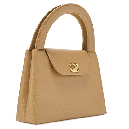 CHANEL Handbag Mini Kelly Shape Caviar Skin Beige Gold-Tone Hardware, Pre-Owned