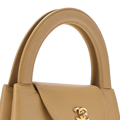 CHANEL Handbag Mini Kelly Shape Caviar Skin Beige Gold-Tone Hardware, Pre-Owned