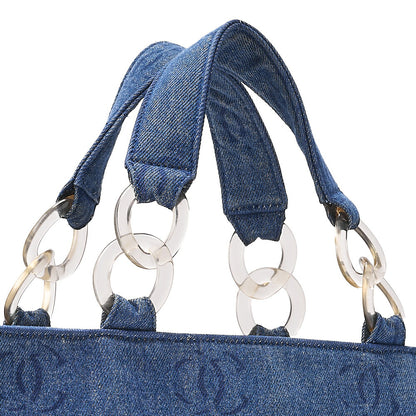 CHANEL Denim Coco Mark Large Size Tote Bag Silver-Tone Hardware, Pre-Owned