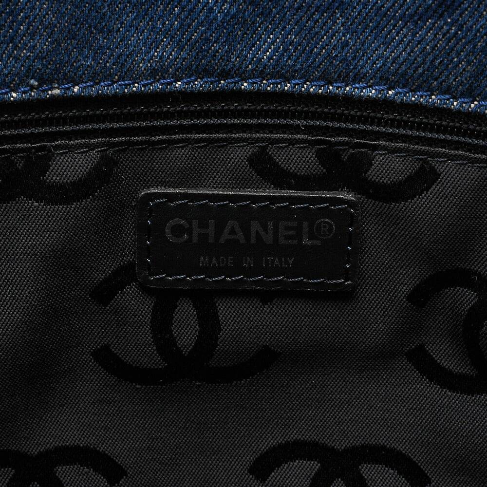 CHANEL Denim Coco Mark Large Size Tote Bag Silver-Tone Hardware, Pre-Owned