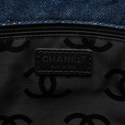 CHANEL Denim Coco Mark Large Size Tote Bag Silver-Tone Hardware, Pre-Owned