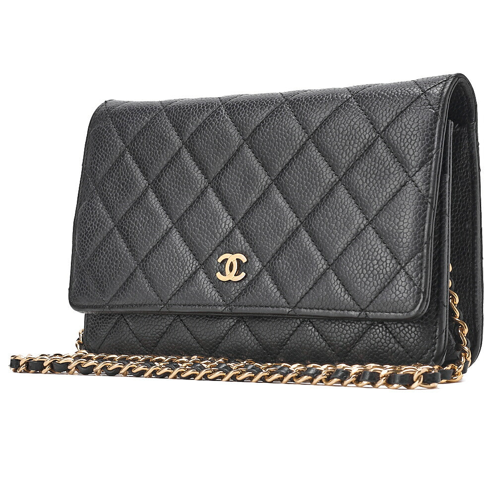 CHANEL Matelasse Chain Wallet Caviar Skin Black Gold -Tone Hardware, Pre-Owned