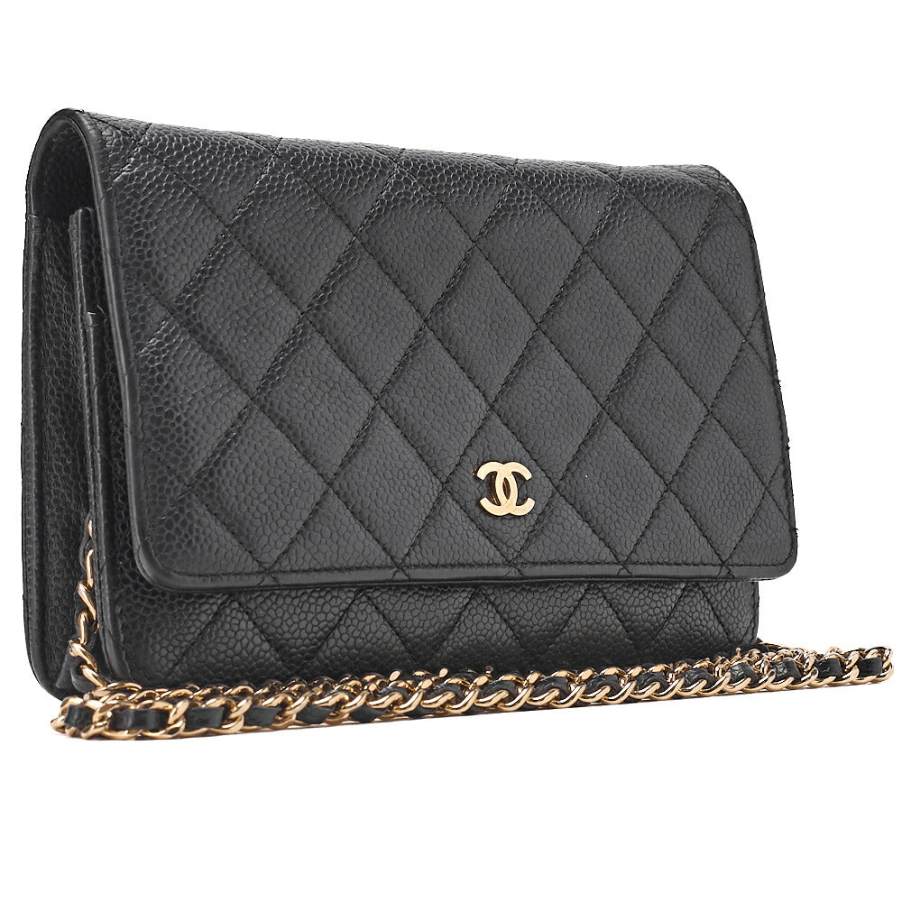CHANEL Matelasse Chain Wallet Caviar Skin Black Gold -Tone Hardware, Pre-Owned