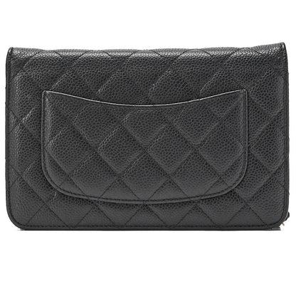 CHANEL Matelasse Chain Wallet Caviar Skin Black Gold -Tone Hardware, Pre-Owned