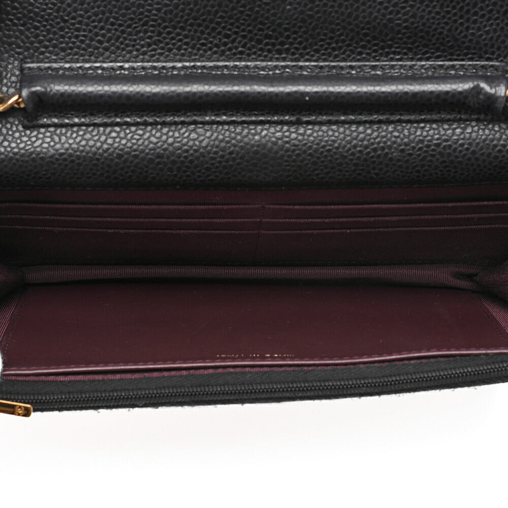 CHANEL Matelasse Chain Wallet Caviar Skin Black Gold -Tone Hardware, Pre-Owned