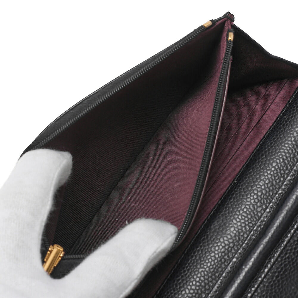 CHANEL Matelasse Chain Wallet Caviar Skin Black Gold -Tone Hardware, Pre-Owned