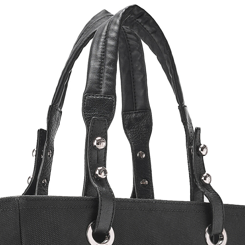 CHANEL Tote Bag Coated Canvas Paris Biarritz GM Coco Charm Black Silver-Tone Hardware, Pre-Owned