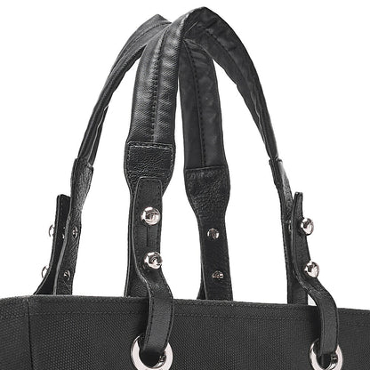 CHANEL Tote Bag Coated Canvas Paris Biarritz GM Coco Charm Black Silver-Tone Hardware, Pre-Owned