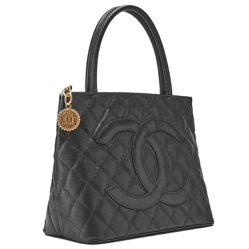 CHANEL Matelasse Reprint Tote Caviar Skin Black Gold-Tone Hardware, Pre-Owned