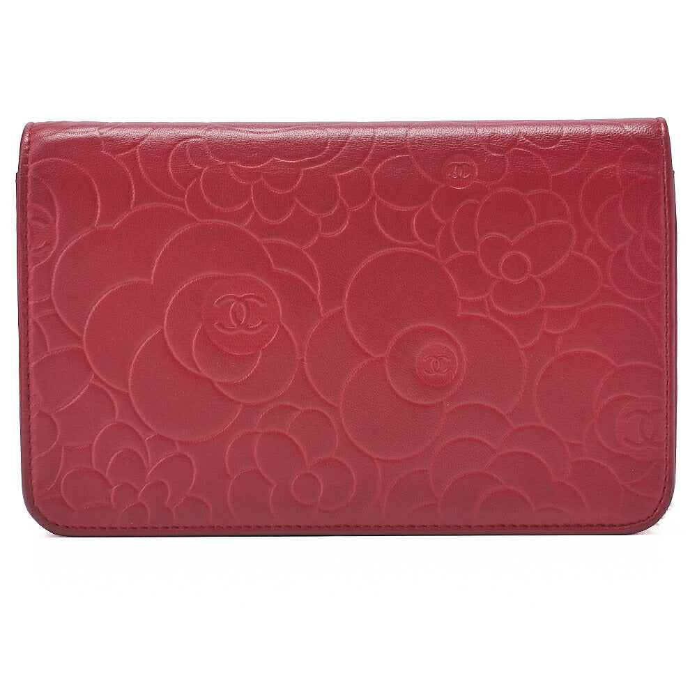 CHANEL Shoulder Bag Chain Wallet Lambskin Red Silver-Tone Hardware, Pre-Owned