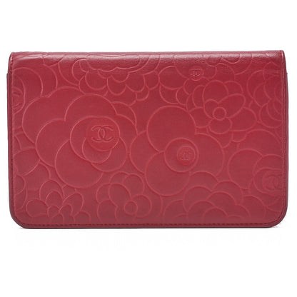 CHANEL Shoulder Bag Chain Wallet Lambskin Red Silver-Tone Hardware, Pre-Owned