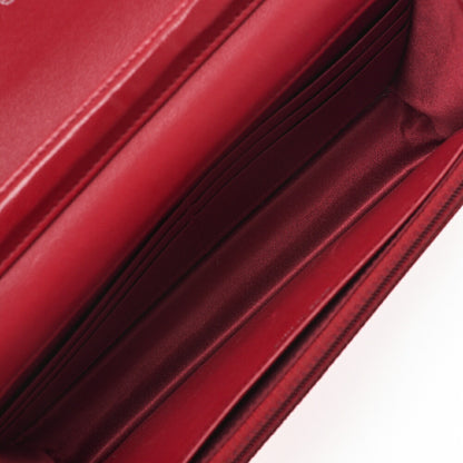 CHANEL Shoulder Bag Chain Wallet Lambskin Red Silver-Tone Hardware, Pre-Owned
