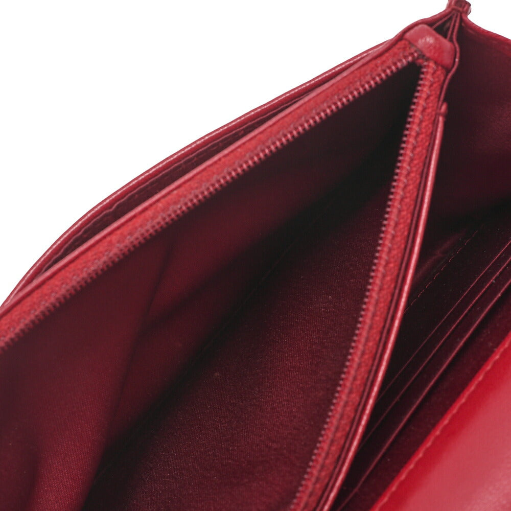 CHANEL Shoulder Bag Chain Wallet Lambskin Red Silver-Tone Hardware, Pre-Owned