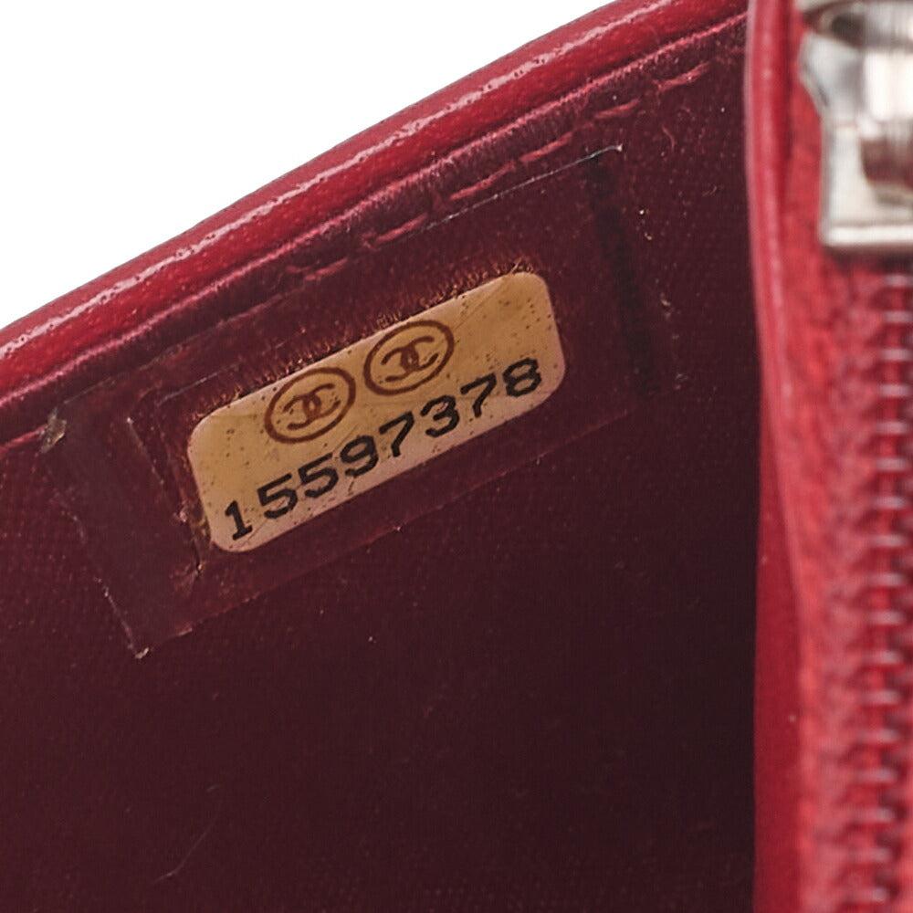 CHANEL Shoulder Bag Chain Wallet Lambskin Red Silver-Tone Hardware, Pre-Owned