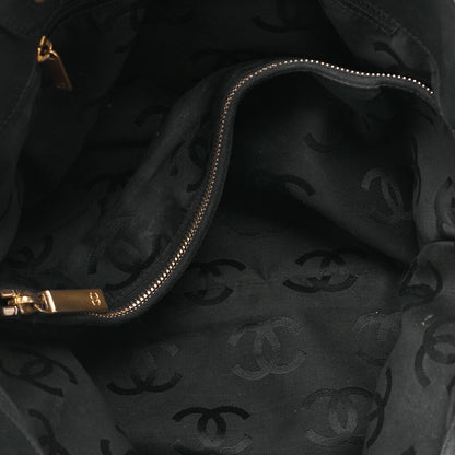 CHANEL Coco Mark Raffia x Leather Chain Tote Bag Turnlock Navy Gold -Tone Hardware, Pre-Owned