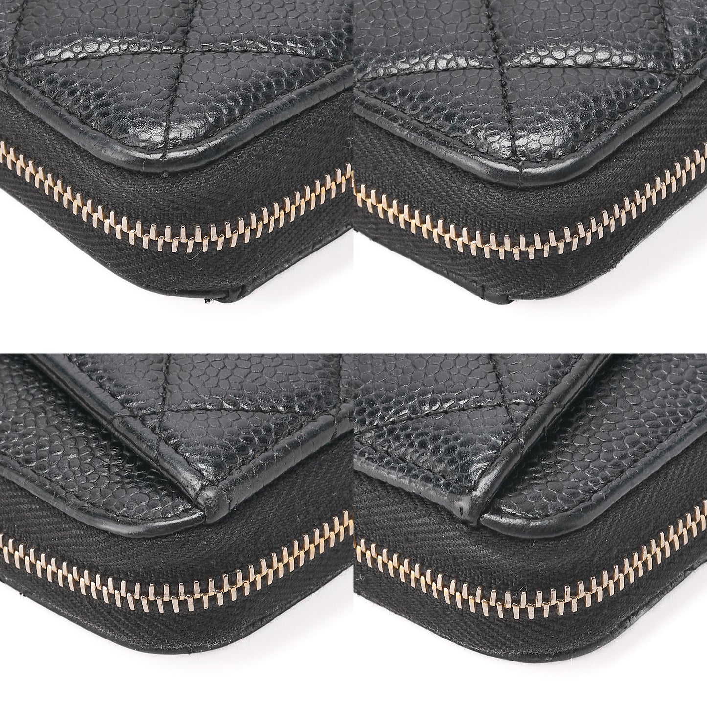 CHANEL Matelasse Round Long Wallet Caviar Skin Black Gold -Tone Hardware, Pre-Owned