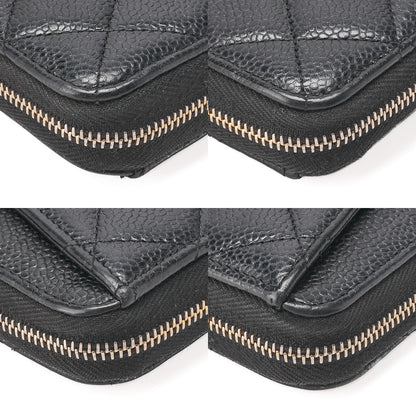 CHANEL Matelasse Round Long Wallet Caviar Skin Black Gold -Tone Hardware, Pre-Owned