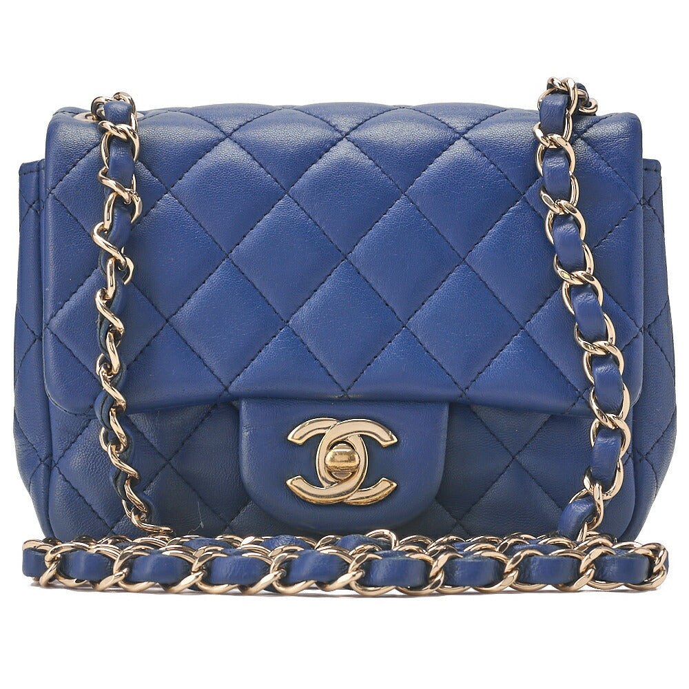 CHANEL Chain Shoulder Bag Mini Matelasse 18cm Lambskin Blue Gold-Tone Hardware, Pre-Owned