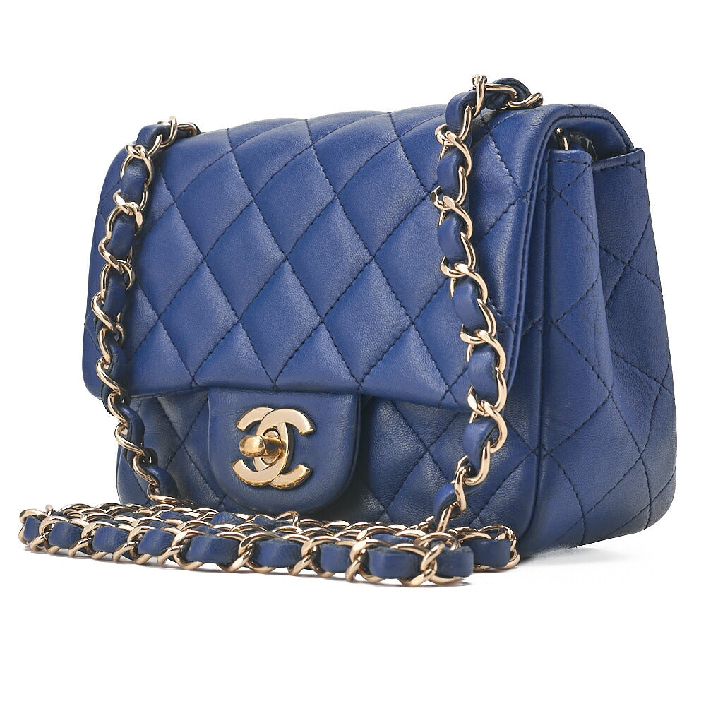 CHANEL Chain Shoulder Bag Mini Matelasse 18cm Lambskin Blue Gold-Tone Hardware, Pre-Owned