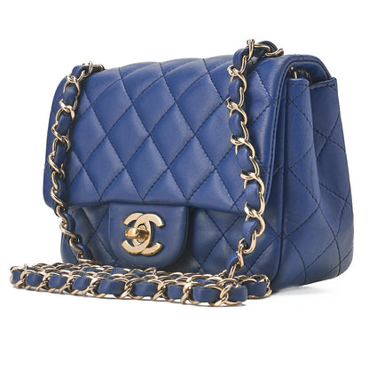 CHANEL Chain Shoulder Bag Mini Matelasse 18cm Lambskin Blue Gold-Tone Hardware, Pre-Owned