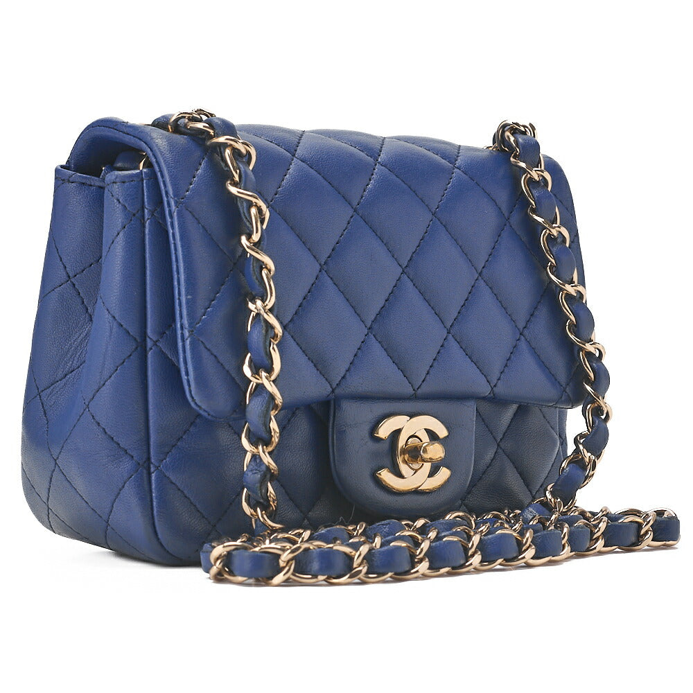 CHANEL Chain Shoulder Bag Mini Matelasse 18cm Lambskin Blue Gold-Tone Hardware, Pre-Owned