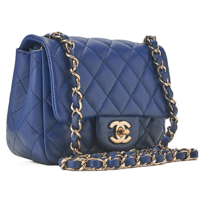 CHANEL Chain Shoulder Bag Mini Matelasse 18cm Lambskin Blue Gold-Tone Hardware, Pre-Owned