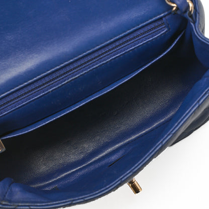 CHANEL Chain Shoulder Bag Mini Matelasse 18cm Lambskin Blue Gold-Tone Hardware, Pre-Owned