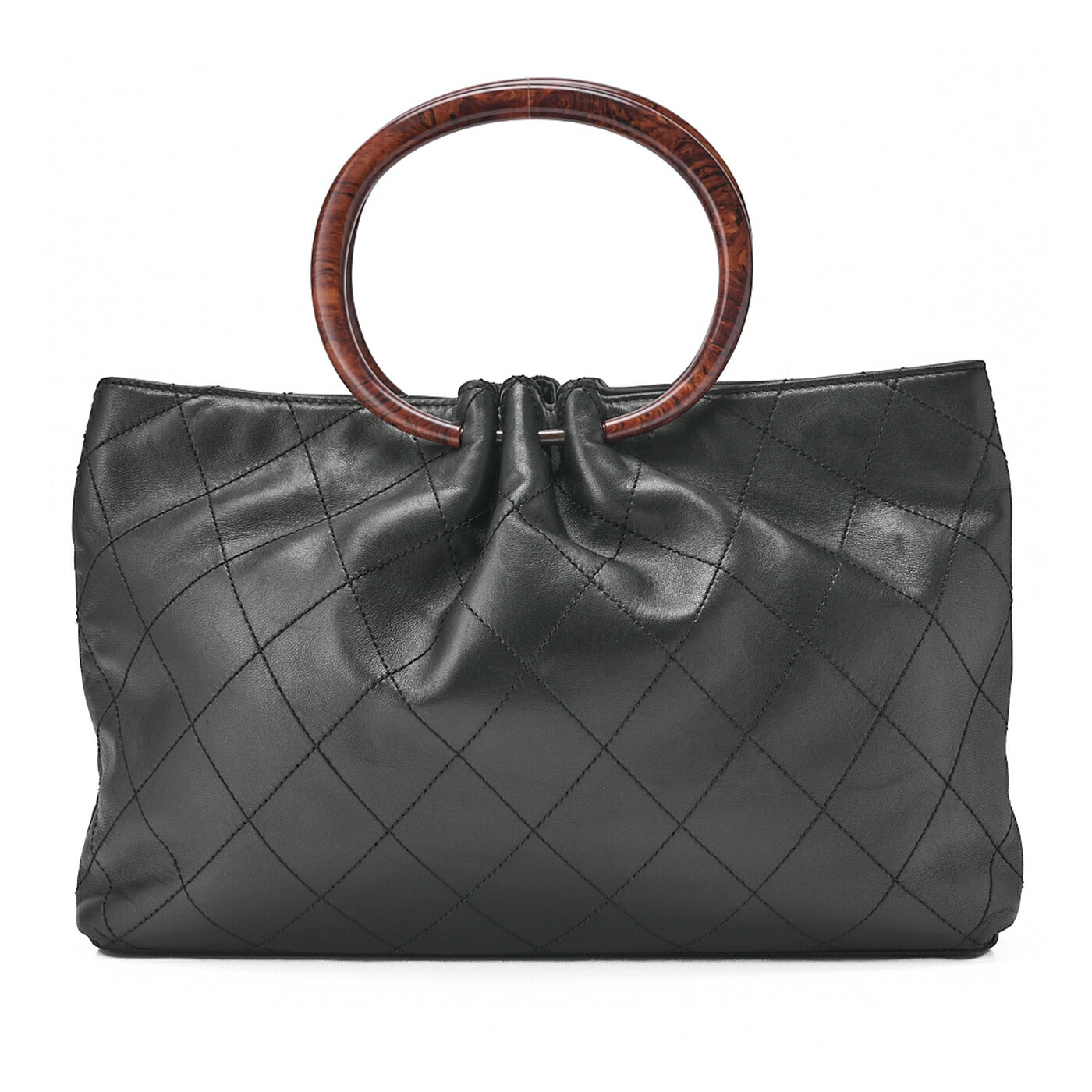 CHANEL Matelasse Wood Pattern Handbag Lambskin Black Gold-Tone Hardware, Pre-Owned