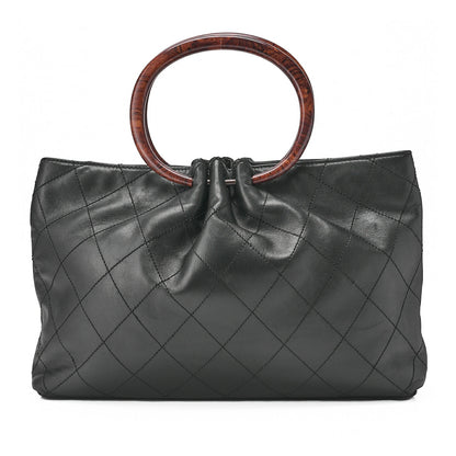 CHANEL Matelasse Wood Pattern Handbag Lambskin Black Gold-Tone Hardware, Pre-Owned