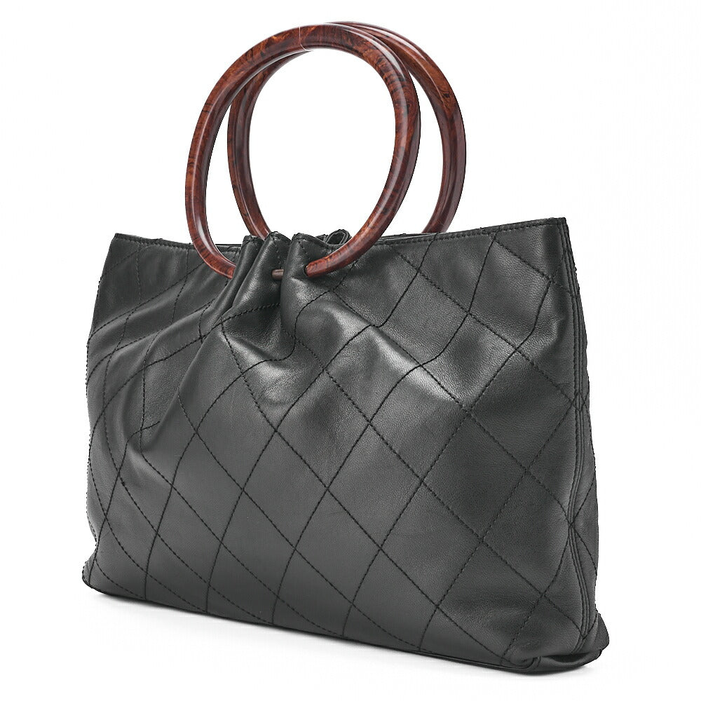 CHANEL Matelasse Wood Pattern Handbag Lambskin Black Gold-Tone Hardware, Pre-Owned