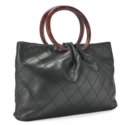 CHANEL Matelasse Wood Pattern Handbag Lambskin Black Gold-Tone Hardware, Pre-Owned