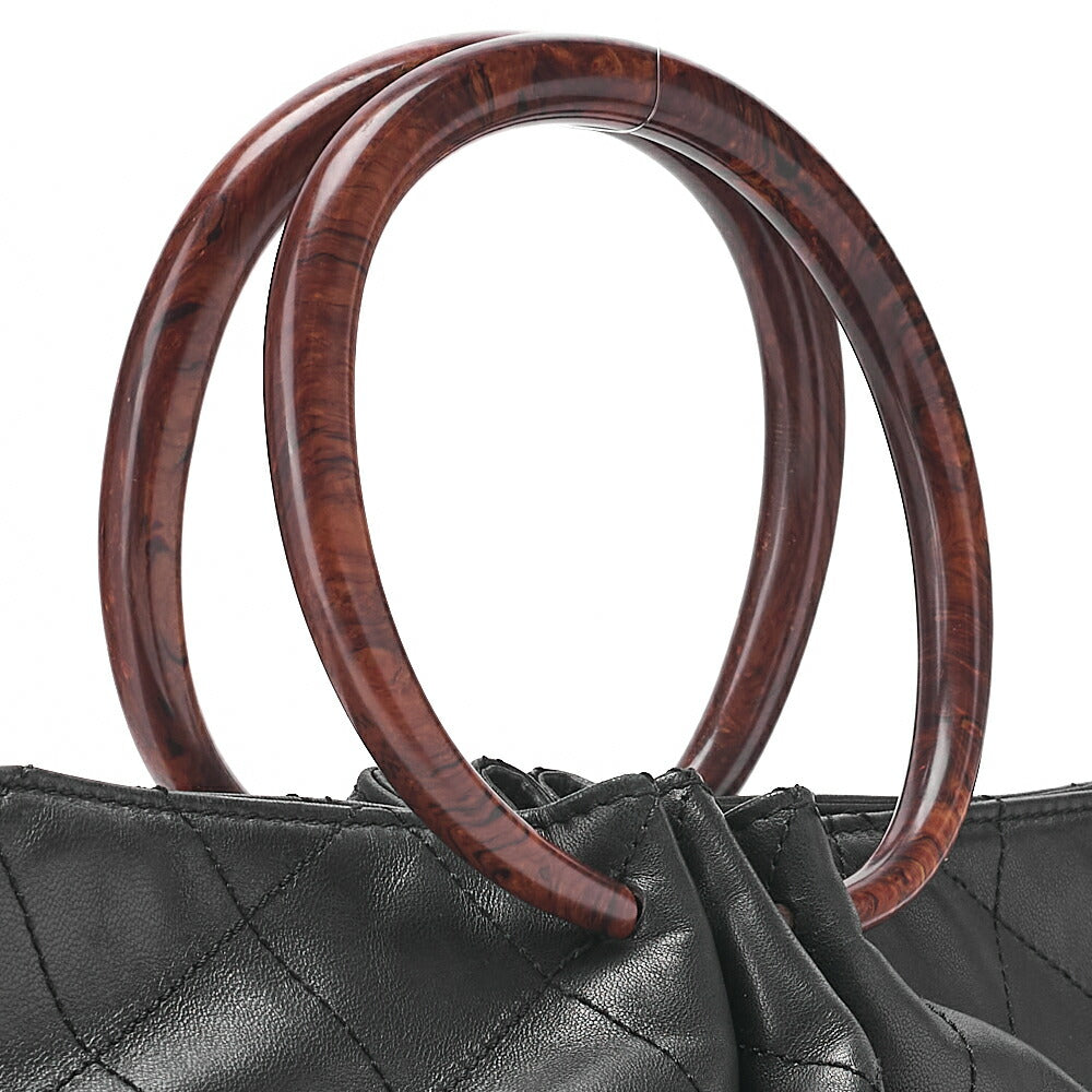 CHANEL Matelasse Wood Pattern Handbag Lambskin Black Gold-Tone Hardware, Pre-Owned