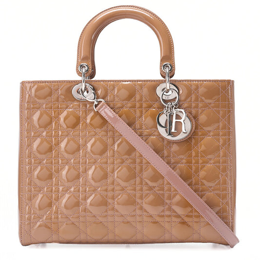 Dior Lady Dior Canage Handbag Large Size Enamel Silver -Tone Hardware, Pre-Owned