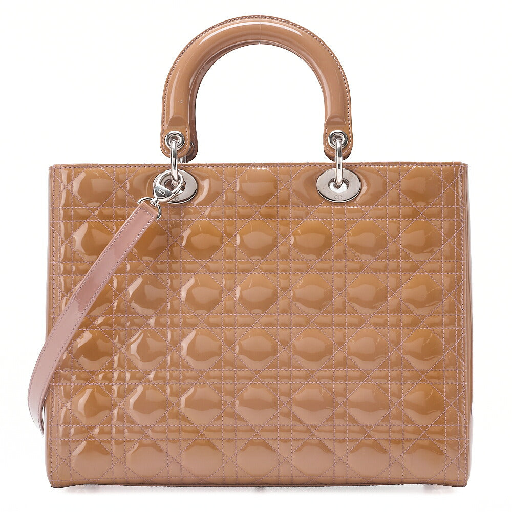 Dior Lady Dior Canage Handbag Large Size Enamel Silver -Tone Hardware, Pre-Owned