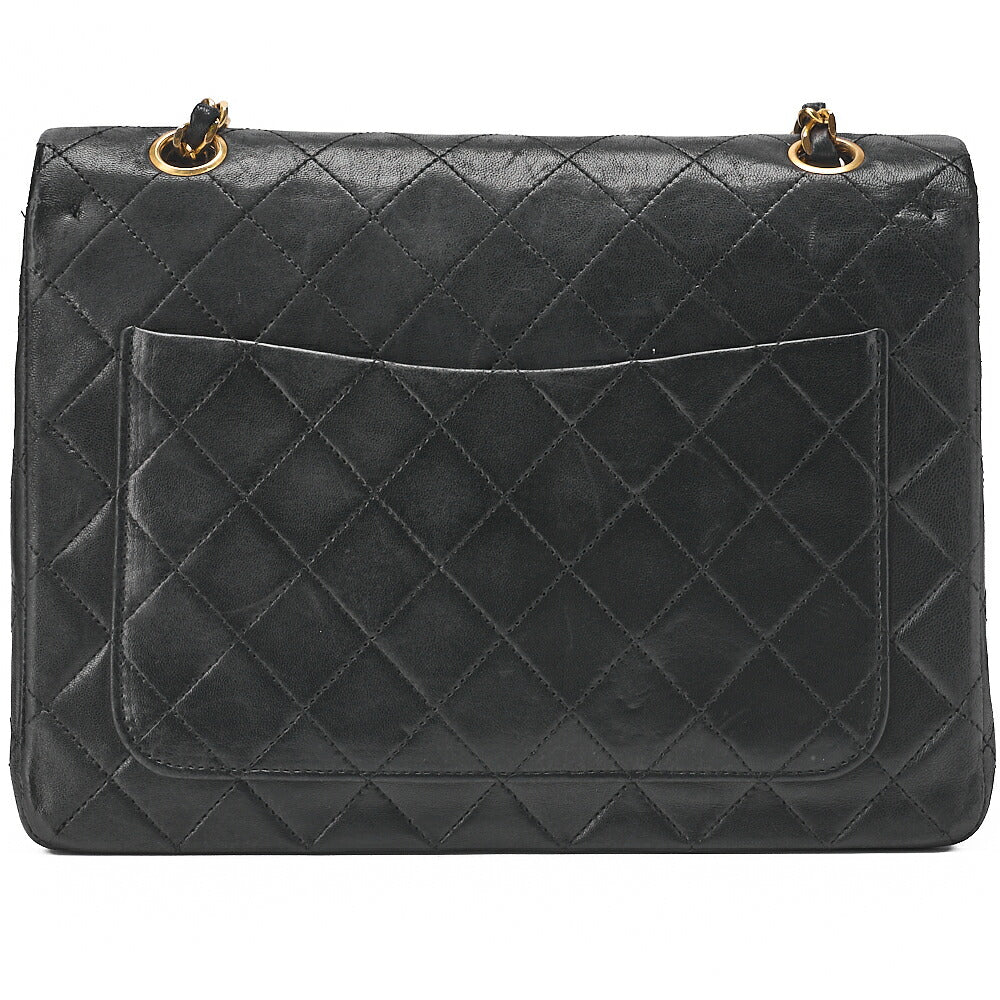 CHANEL Lambskin Matelasse Double Flap 25cm Square Chain Shoulder Black Gold-Tone Hardware, Pre-Owned