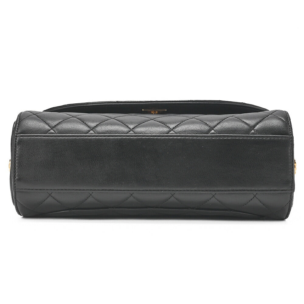 CHANEL Handbag Matelasse Round Flap One Shoulder Bag Single Lambskin Black Gold-Tone Hardware, Pre-Owned