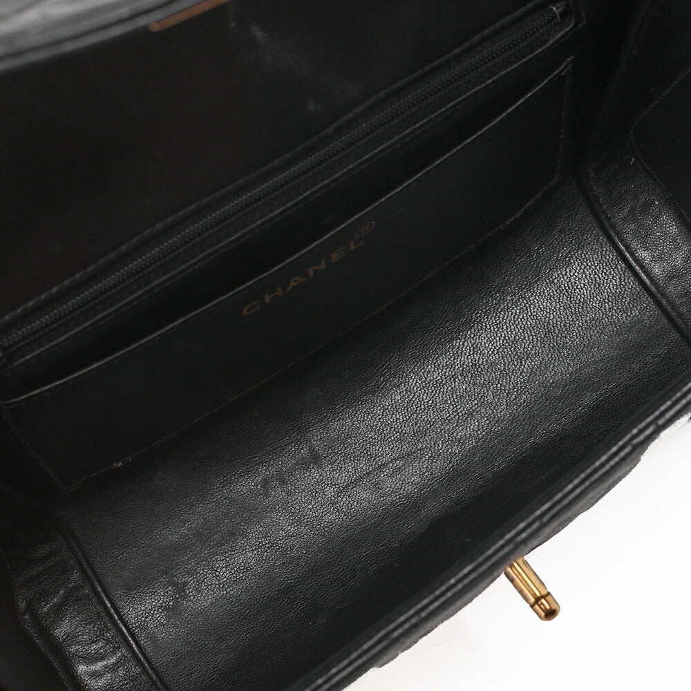 CHANEL Handbag Matelasse Round Flap One Shoulder Bag Single Lambskin Black Gold-Tone Hardware, Pre-Owned