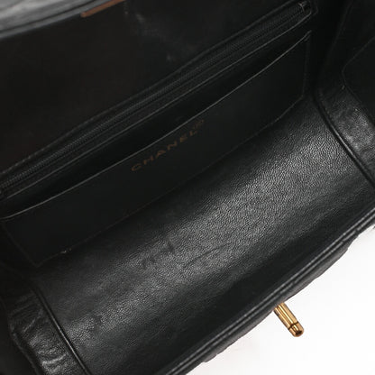 CHANEL Handbag Matelasse Round Flap One Shoulder Bag Single Lambskin Black Gold-Tone Hardware, Pre-Owned